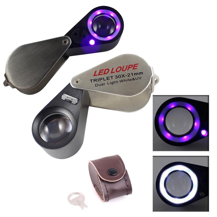10X Triplet Loupe with Dual LED and UV Lights European Design Jewellery