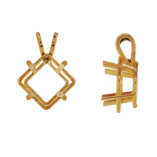 Square 4 Claw Double Gallery Pendant 14K