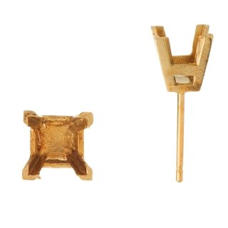 Square Princess 4 Claw Double Gallery Stud Earring 14K